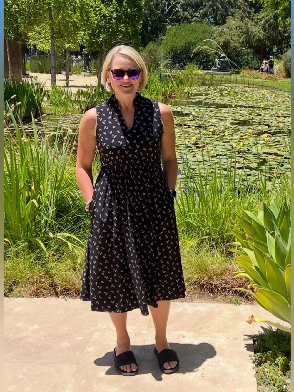 Anne Klein Black Sleeveless Floral Tea Dress - Picture 2 of 5